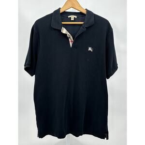 Burberry Brit Black Polo Shirt Nova Check Placket Logo Size L